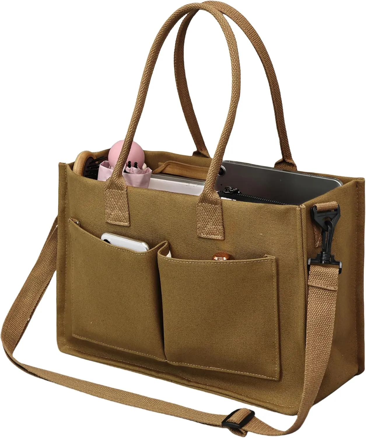 Canvas Tote Bag Shoulder Handbags with Zipper Work Bags for Women Crossbody Bags Tote Bag with Compartments for Work