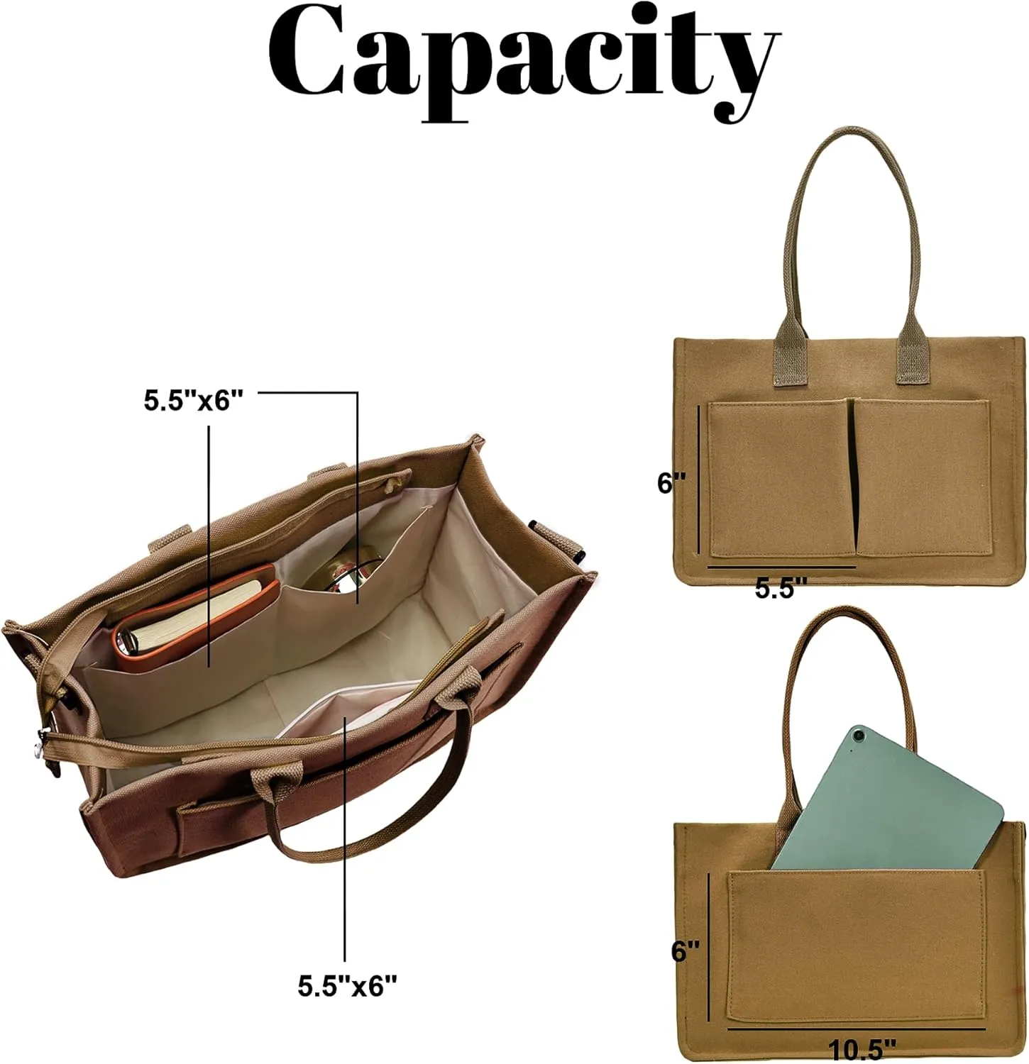 Canvas Tote Bag Shoulder Handbags with Zipper Work Bags for Women Crossbody Bags Tote Bag with Compartments for Work