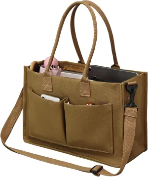 Canvas Tote Bag Shoulder Handbags with Zipper Work Bags for Women Crossbody Bags Tote Bag with Compartments for Work