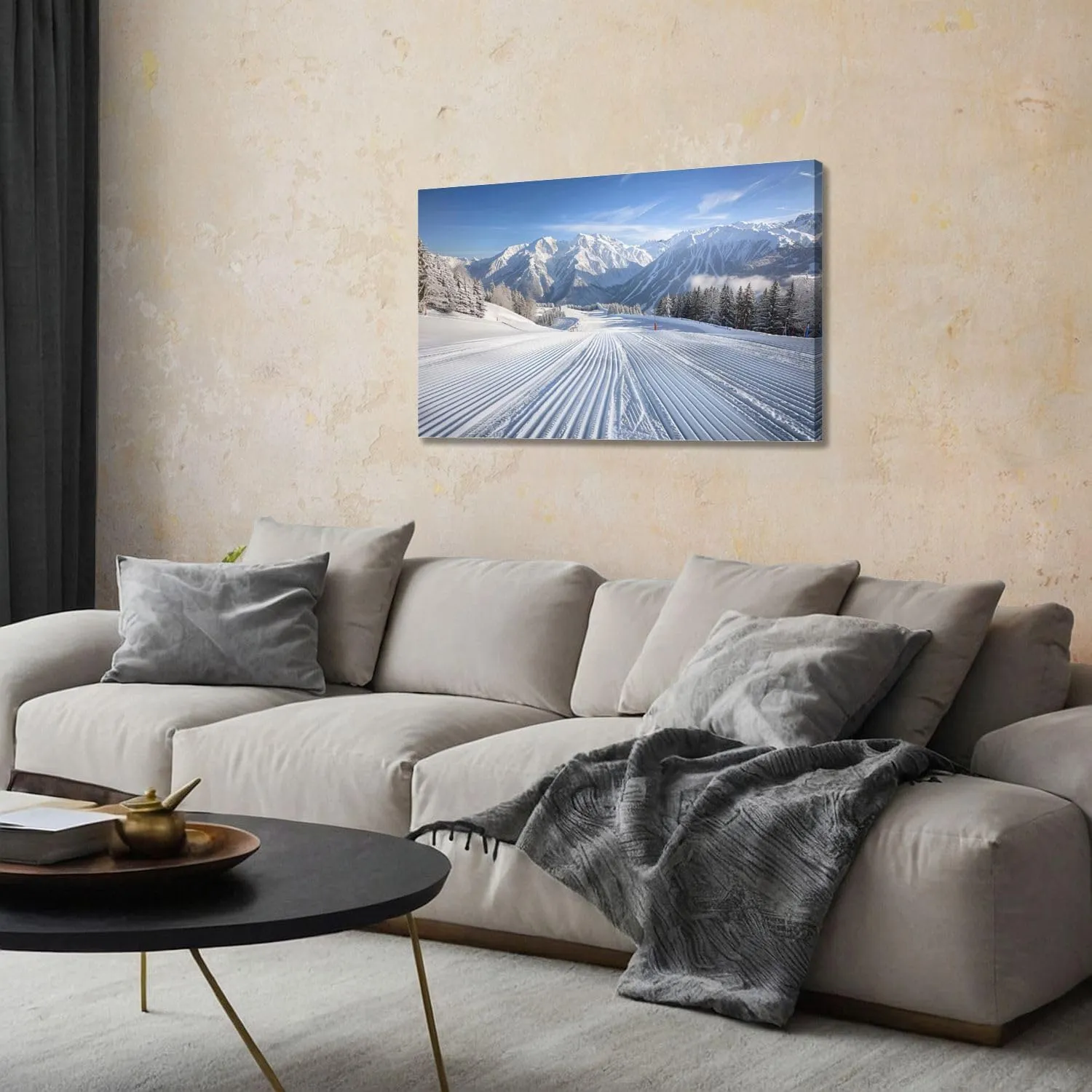 Canvas Wall Art Alpine Ski Area Large Poster Artwork Framed Prints Modern Wall Decor for Living Room Bedroom Restaurant Ready to Hang 20 x 32
