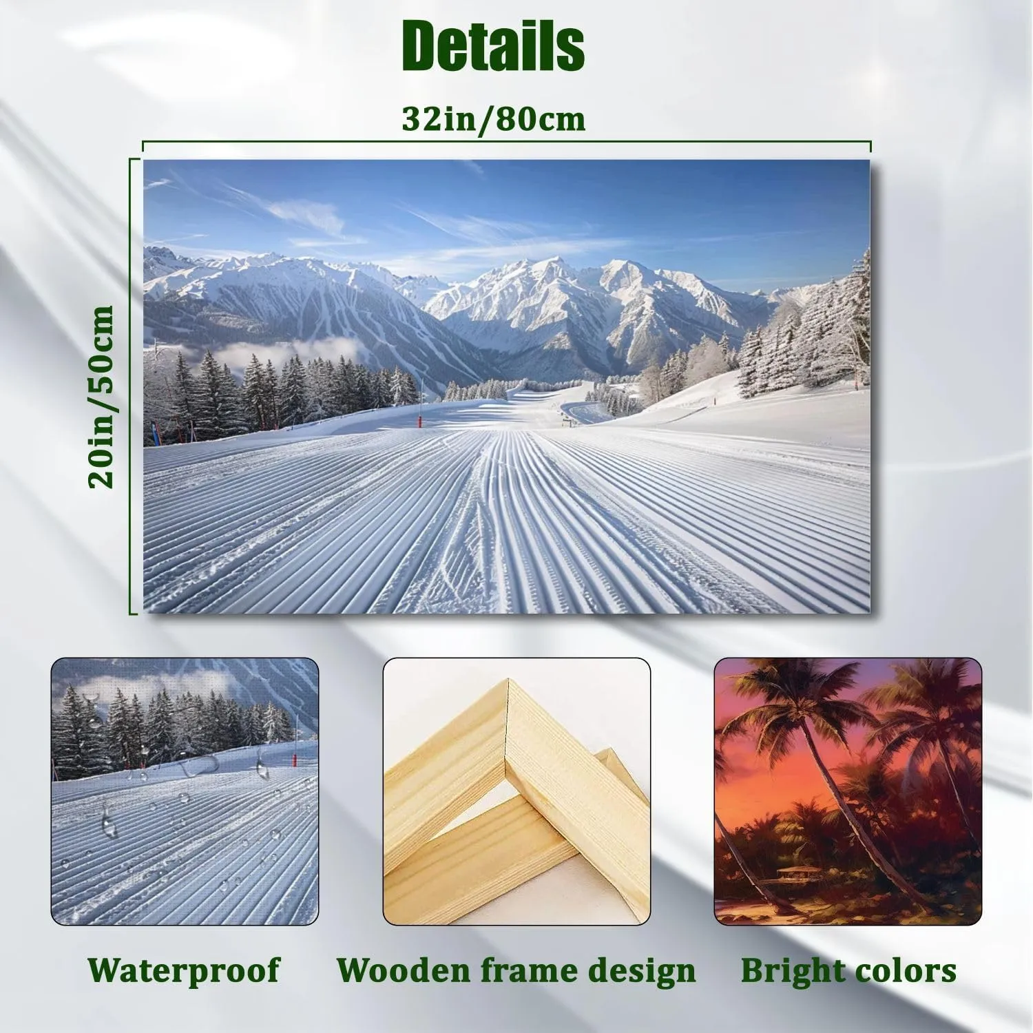 Canvas Wall Art Alpine Ski Area Large Poster Artwork Framed Prints Modern Wall Decor for Living Room Bedroom Restaurant Ready to Hang 20 x 32