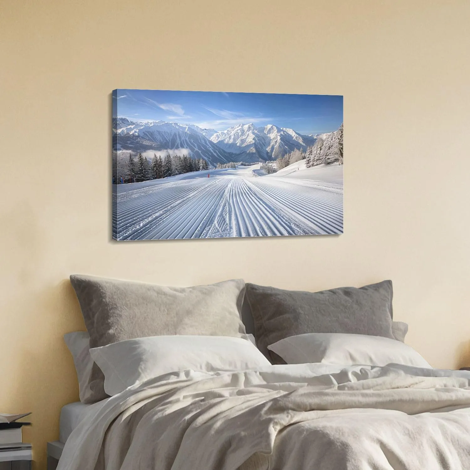 Canvas Wall Art Alpine Ski Area Large Poster Artwork Framed Prints Modern Wall Decor for Living Room Bedroom Restaurant Ready to Hang 20 x 32