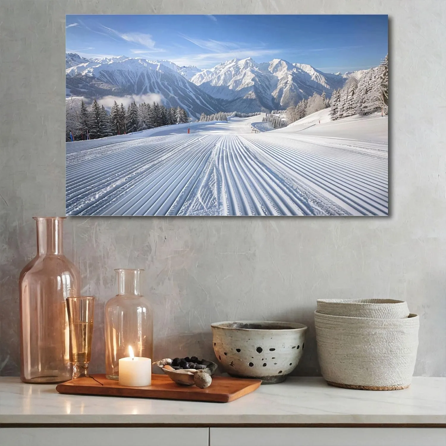 Canvas Wall Art Alpine Ski Area Large Poster Artwork Framed Prints Modern Wall Decor for Living Room Bedroom Restaurant Ready to Hang 20 x 32
