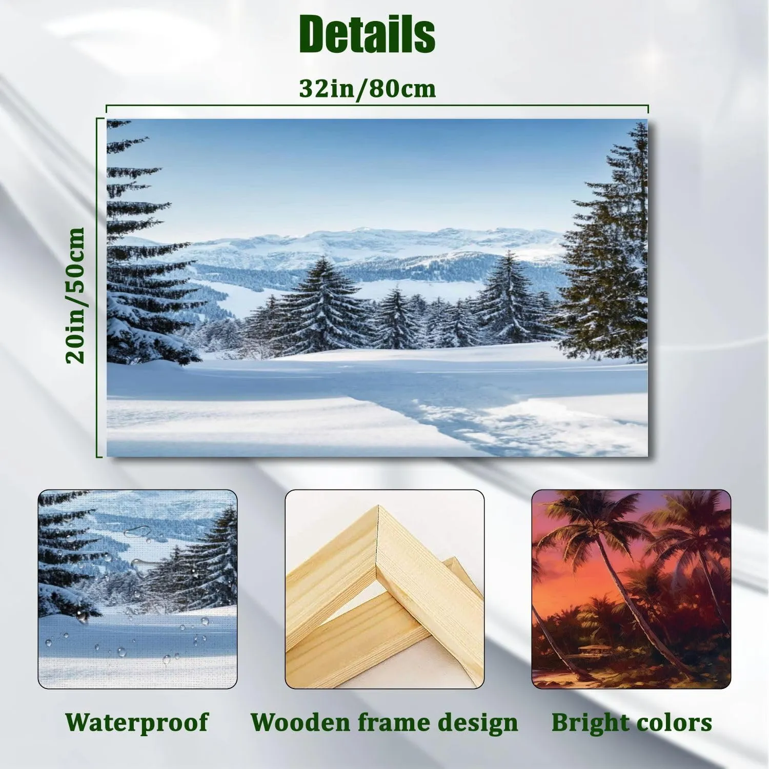 Canvas Wall Art Beautiful winter mountain landscape snow tracks to alpine hut Large Poster Artwork Framed Prints Modern Wall Decor for Living Room Bedroom Restaurant Ready to Hang 20 x 32