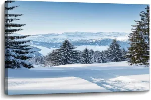 Canvas Wall Art Beautiful winter mountain landscape snow tracks to alpine hut Large Poster Artwork Framed Prints Modern Wall Decor for Living Room Bedroom Restaurant Ready to Hang 20 x 32