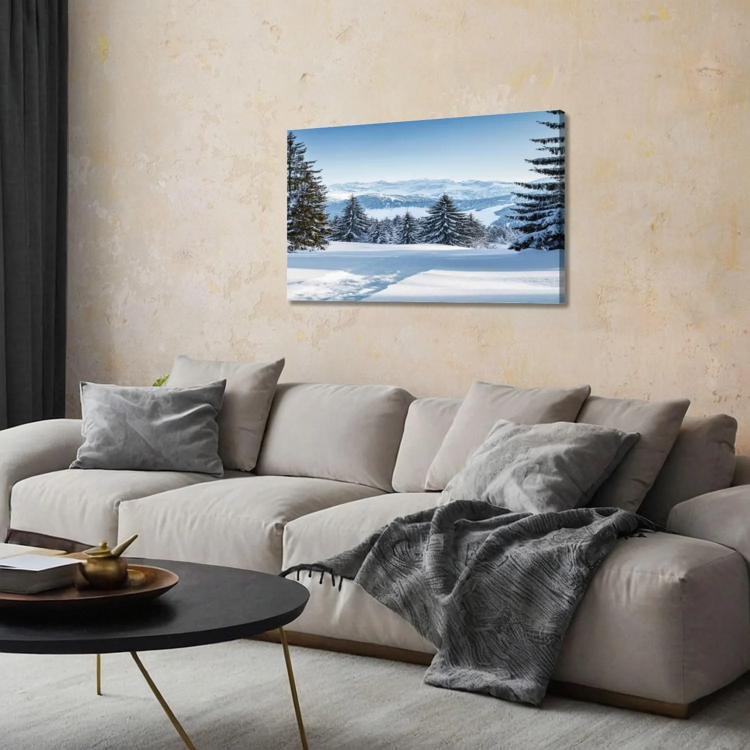 Canvas Wall Art Beautiful winter mountain landscape snow tracks to alpine hut Large Poster Artwork Framed Prints Modern Wall Decor for Living Room Bedroom Restaurant Ready to Hang 20 x 32