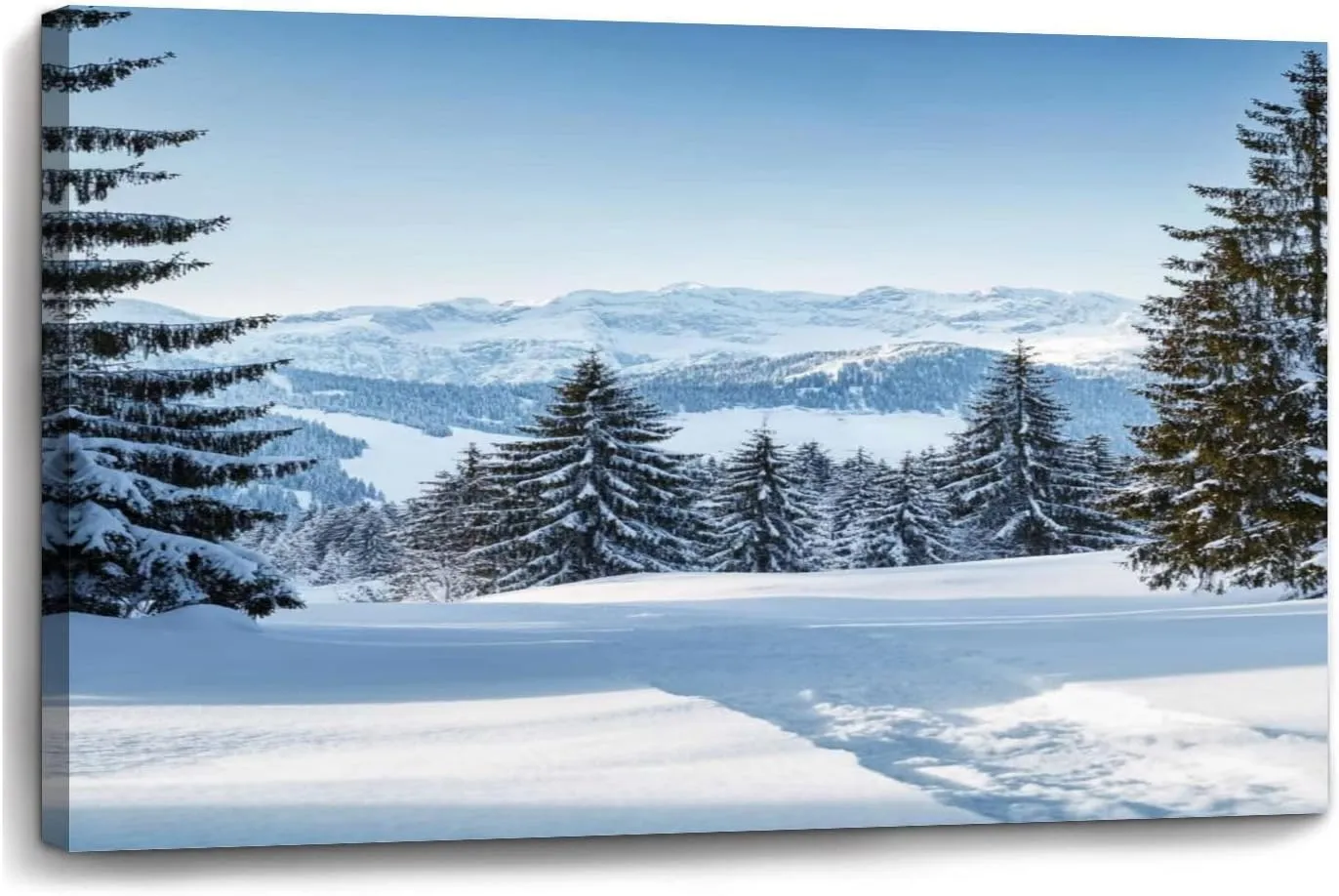 Canvas Wall Art Beautiful winter mountain landscape snow tracks to alpine hut Large Poster Artwork Framed Prints Modern Wall Decor for Living Room Bedroom Restaurant Ready to Hang 20 x 32