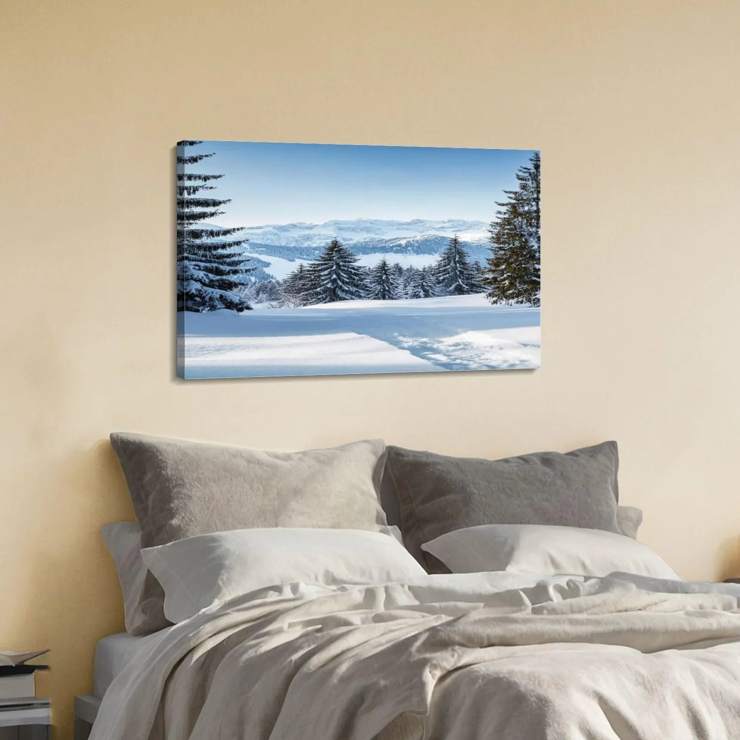 Canvas Wall Art Beautiful winter mountain landscape snow tracks to alpine hut Large Poster Artwork Framed Prints Modern Wall Decor for Living Room Bedroom Restaurant Ready to Hang 20 x 32