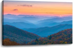 Canvas Wall Art Rolling Mountain Ranges Sunrise Large Poster Artwork Framed Prints Modern Wall Decor for Living Room Bedroom Restaurant Ready to Hang 20 x 32