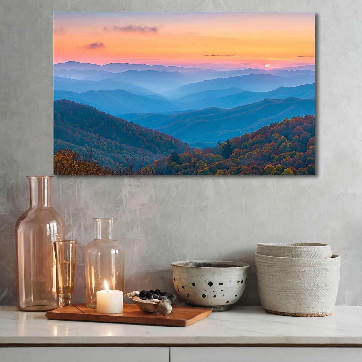 Canvas Wall Art Rolling Mountain Ranges Sunrise Large Poster Artwork Framed Prints Modern Wall Decor for Living Room Bedroom Restaurant Ready to Hang 20 x 32