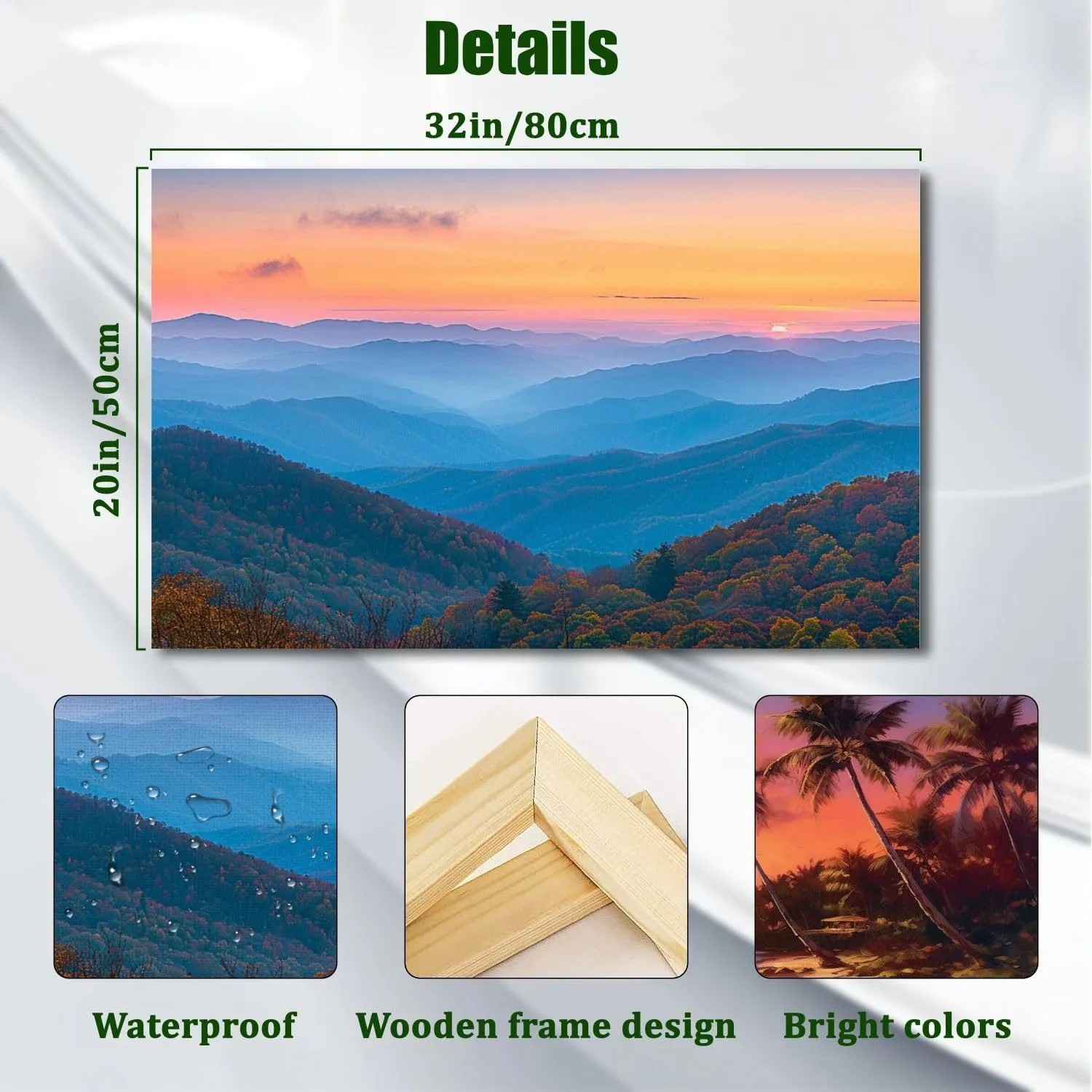 Canvas Wall Art Rolling Mountain Ranges Sunrise Large Poster Artwork Framed Prints Modern Wall Decor for Living Room Bedroom Restaurant Ready to Hang 20 x 32