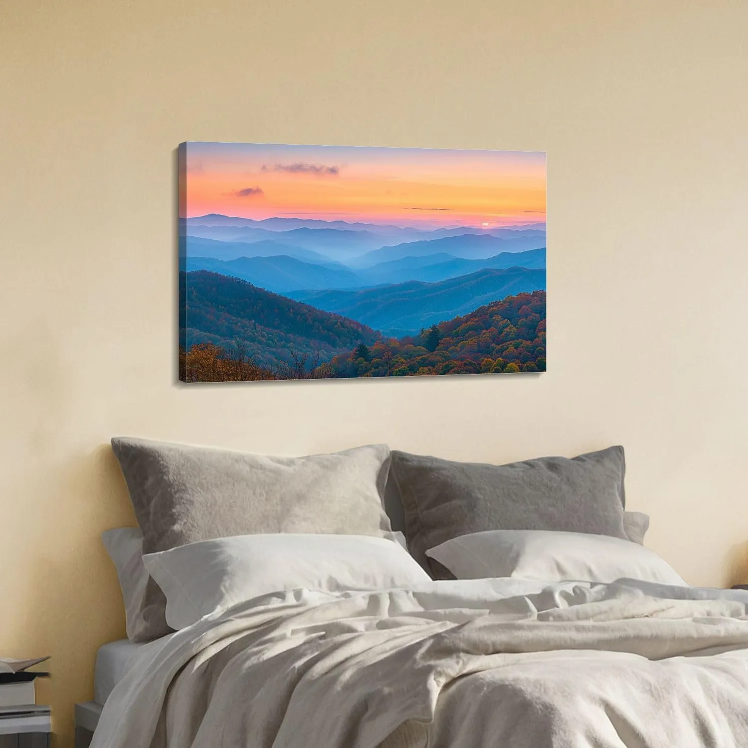 Canvas Wall Art Rolling Mountain Ranges Sunrise Large Poster Artwork Framed Prints Modern Wall Decor for Living Room Bedroom Restaurant Ready to Hang 20 x 32
