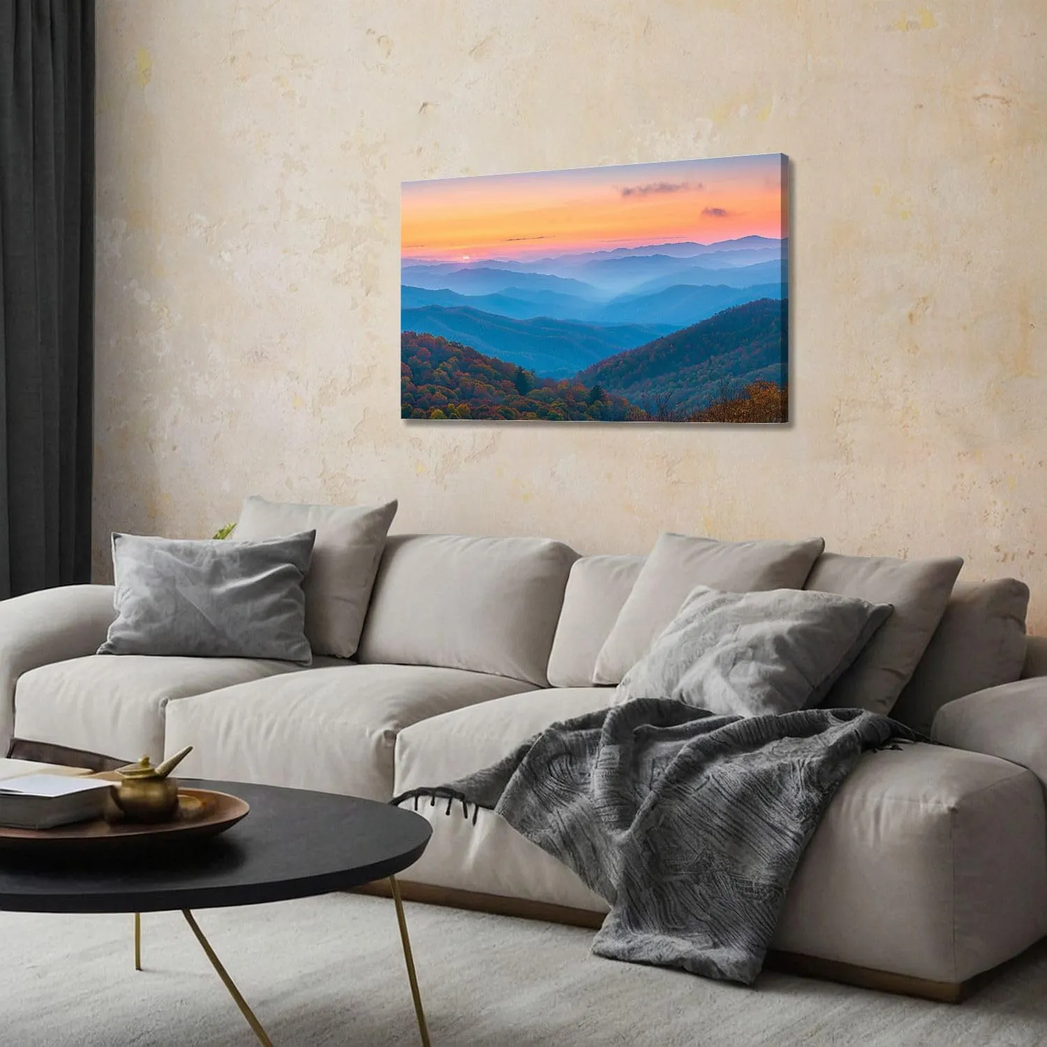 Canvas Wall Art Rolling Mountain Ranges Sunrise Large Poster Artwork Framed Prints Modern Wall Decor for Living Room Bedroom Restaurant Ready to Hang 20 x 32