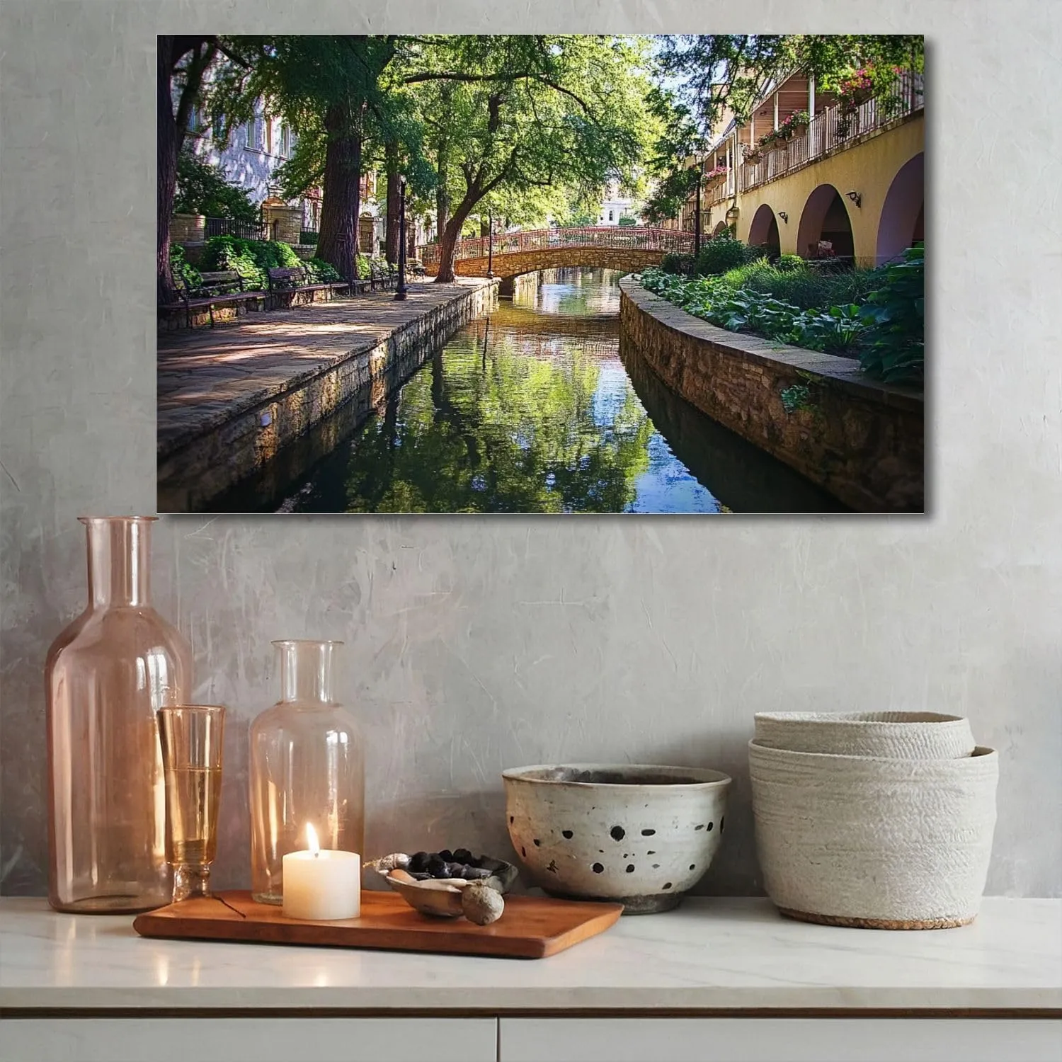 Canvas Wall Art San Antonio River Walk Large Poster Artwork Framed Prints Modern Wall Decor for Living Room Bedroom Restaurant Ready to Hang 20 x 32