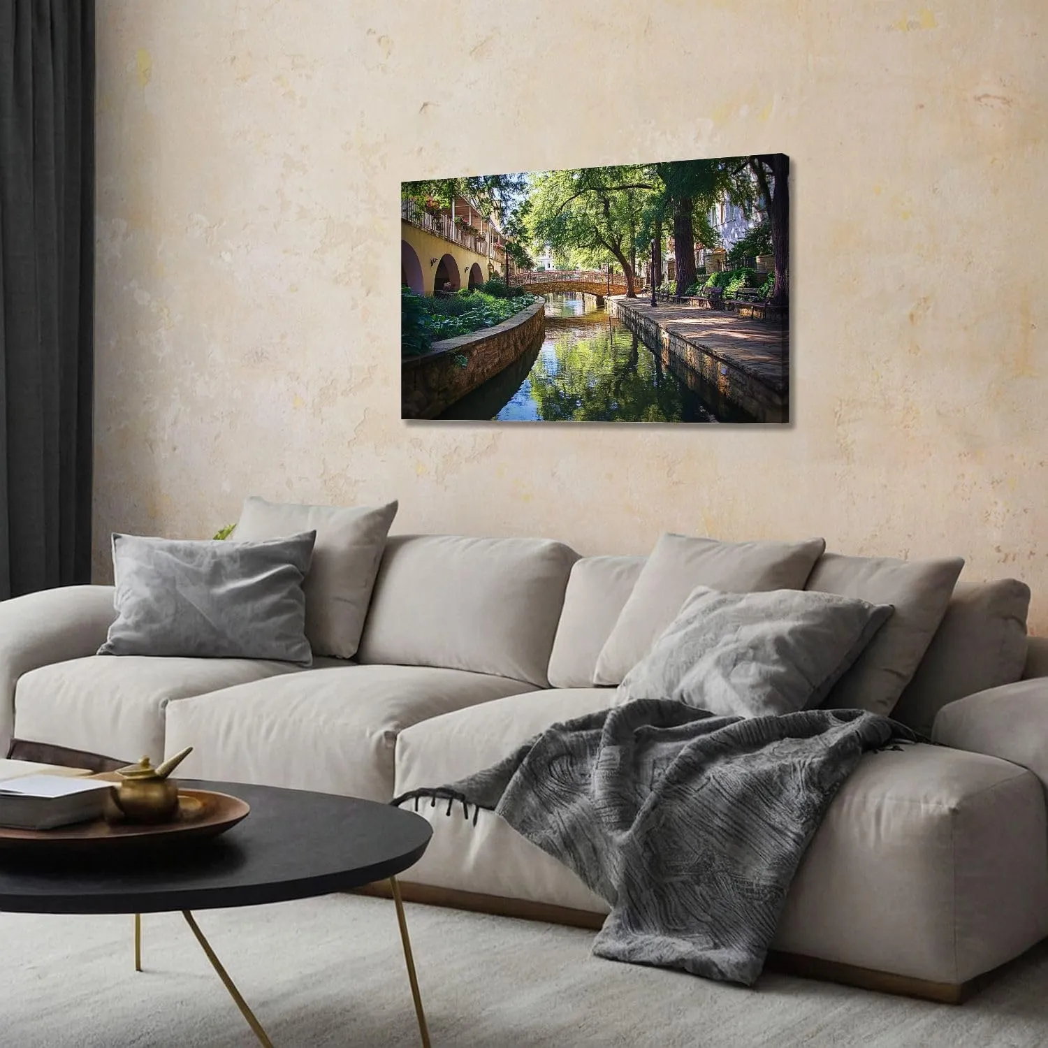 Canvas Wall Art San Antonio River Walk Large Poster Artwork Framed Prints Modern Wall Decor for Living Room Bedroom Restaurant Ready to Hang 20 x 32