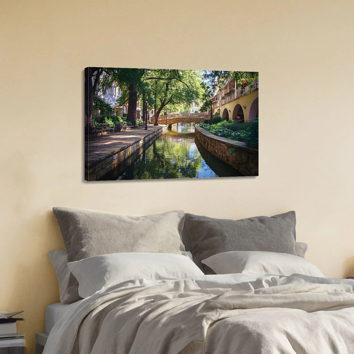 Canvas Wall Art San Antonio River Walk Large Poster Artwork Framed Prints Modern Wall Decor for Living Room Bedroom Restaurant Ready to Hang 20 x 32