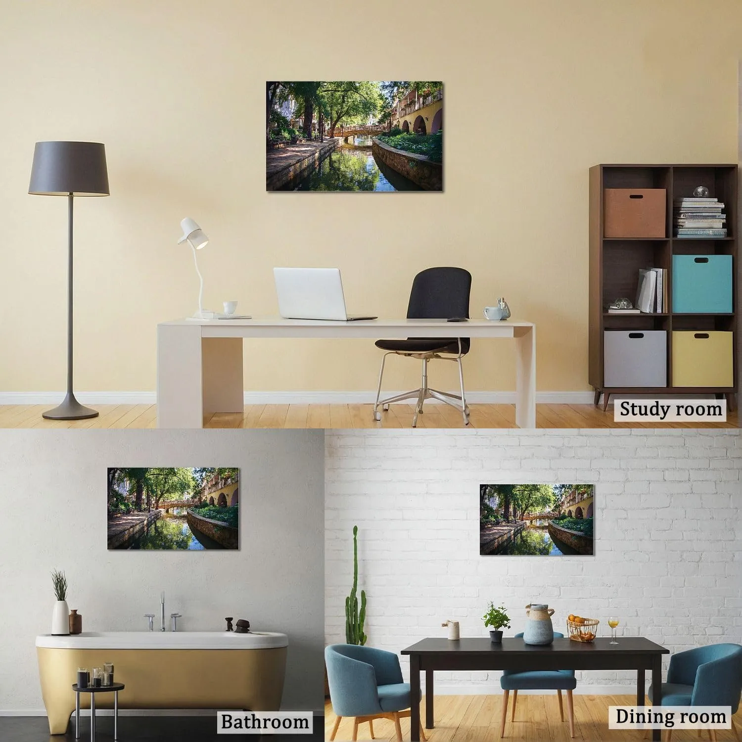 Canvas Wall Art San Antonio River Walk Large Poster Artwork Framed Prints Modern Wall Decor for Living Room Bedroom Restaurant Ready to Hang 20 x 32