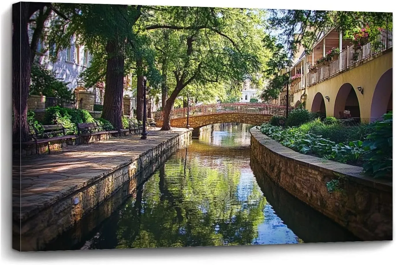 Canvas Wall Art San Antonio River Walk Large Poster Artwork Framed Prints Modern Wall Decor for Living Room Bedroom Restaurant Ready to Hang 20 x 32