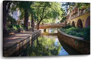 Canvas Wall Art San Antonio River Walk Large Poster Artwork Framed Prints Modern Wall Decor for Living Room Bedroom Restaurant Ready to Hang 20 x 32