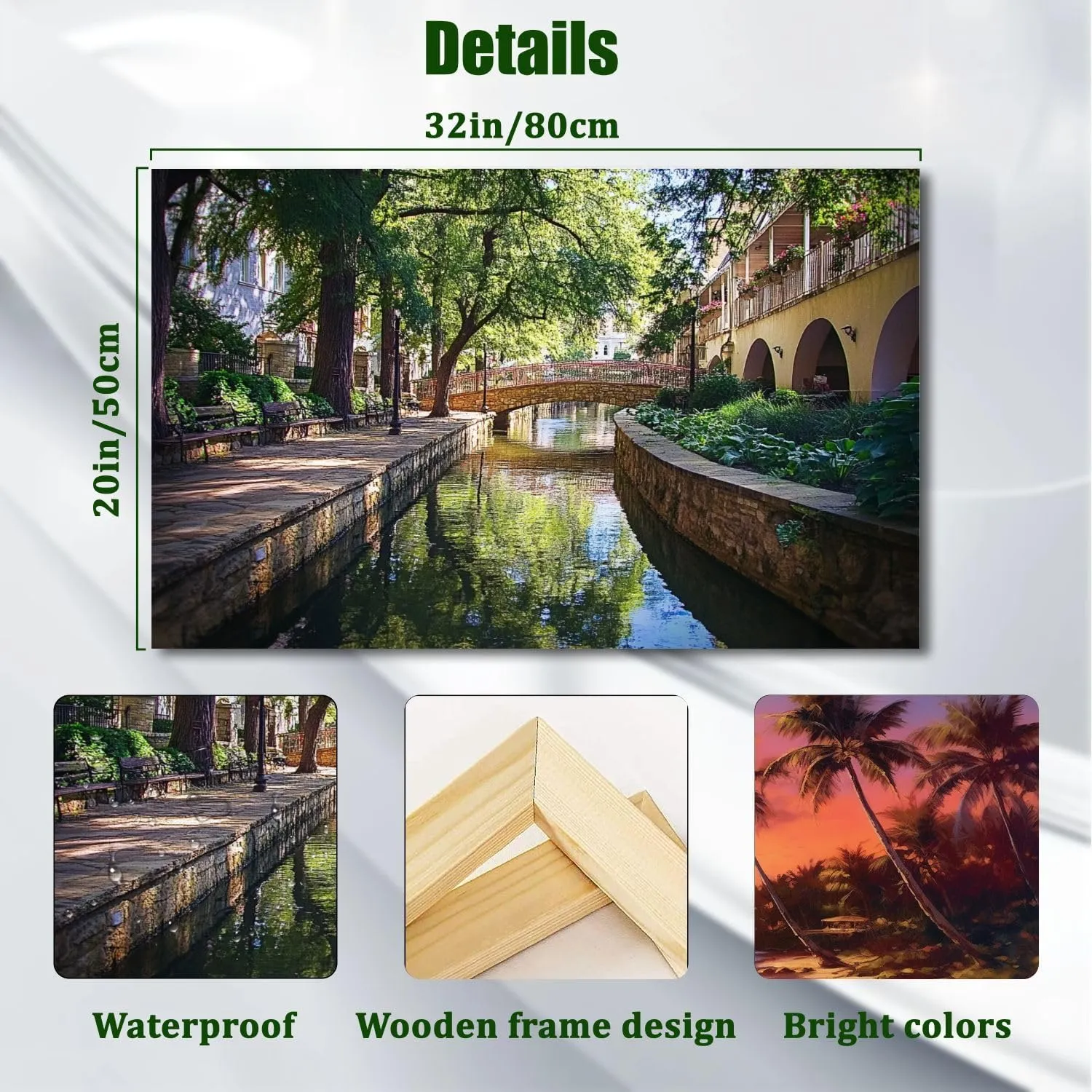 Canvas Wall Art San Antonio River Walk Large Poster Artwork Framed Prints Modern Wall Decor for Living Room Bedroom Restaurant Ready to Hang 20 x 32