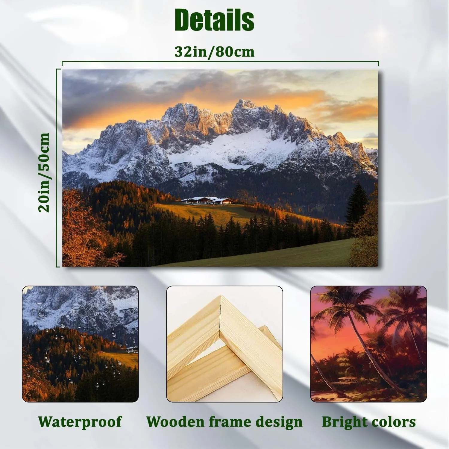 Canvas Wall Art Sunrise Idyllic alpine scenery farmhouse front Wilder Large Poster Artwork Framed Prints Modern Wall Decor for Living Room Bedroom Restaurant Ready to Hang 20 x 32