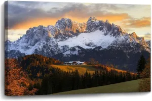Canvas Wall Art Sunrise Idyllic alpine scenery farmhouse front Wilder Large Poster Artwork Framed Prints Modern Wall Decor for Living Room Bedroom Restaurant Ready to Hang 20 x 32