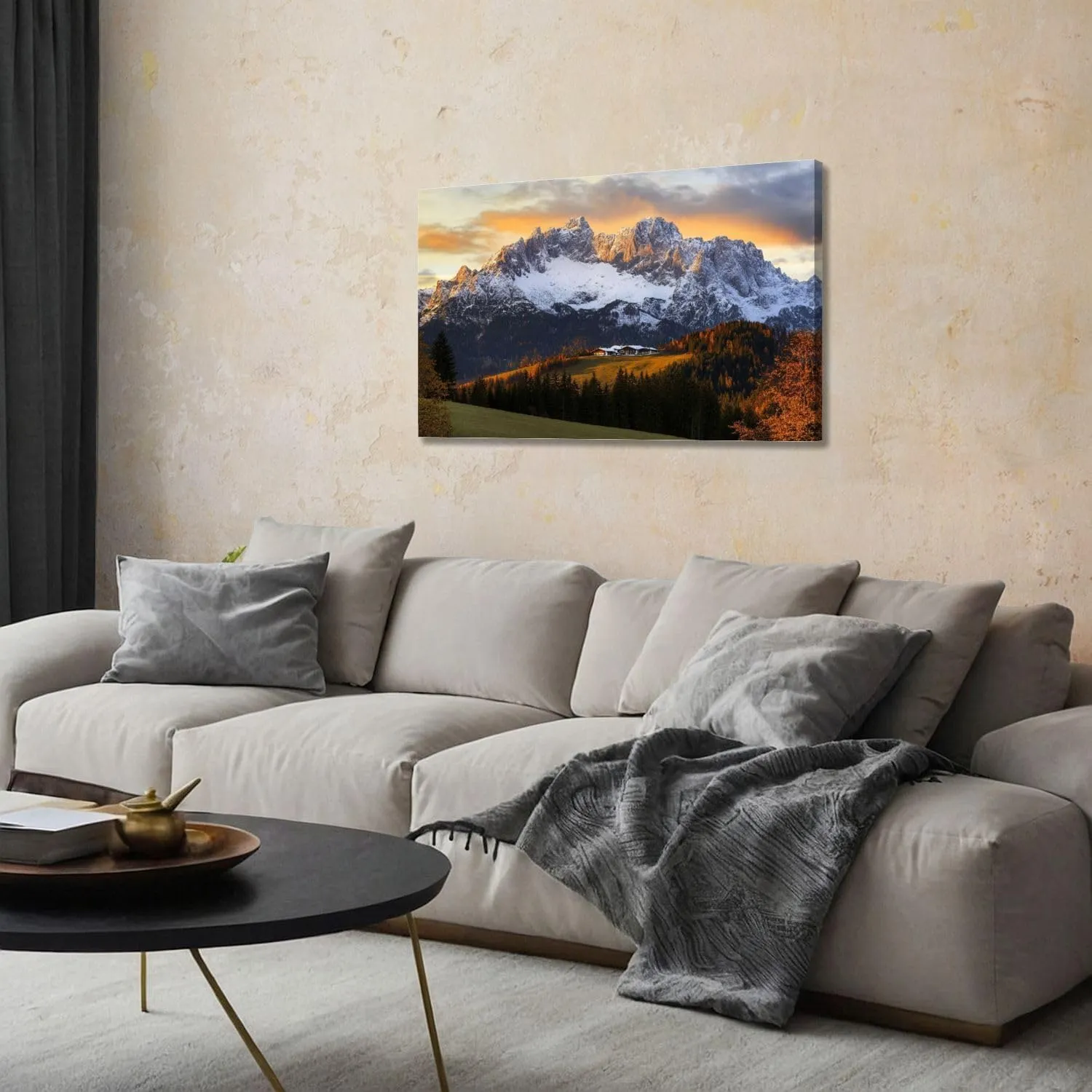 Canvas Wall Art Sunrise Idyllic alpine scenery farmhouse front Wilder Large Poster Artwork Framed Prints Modern Wall Decor for Living Room Bedroom Restaurant Ready to Hang 20 x 32