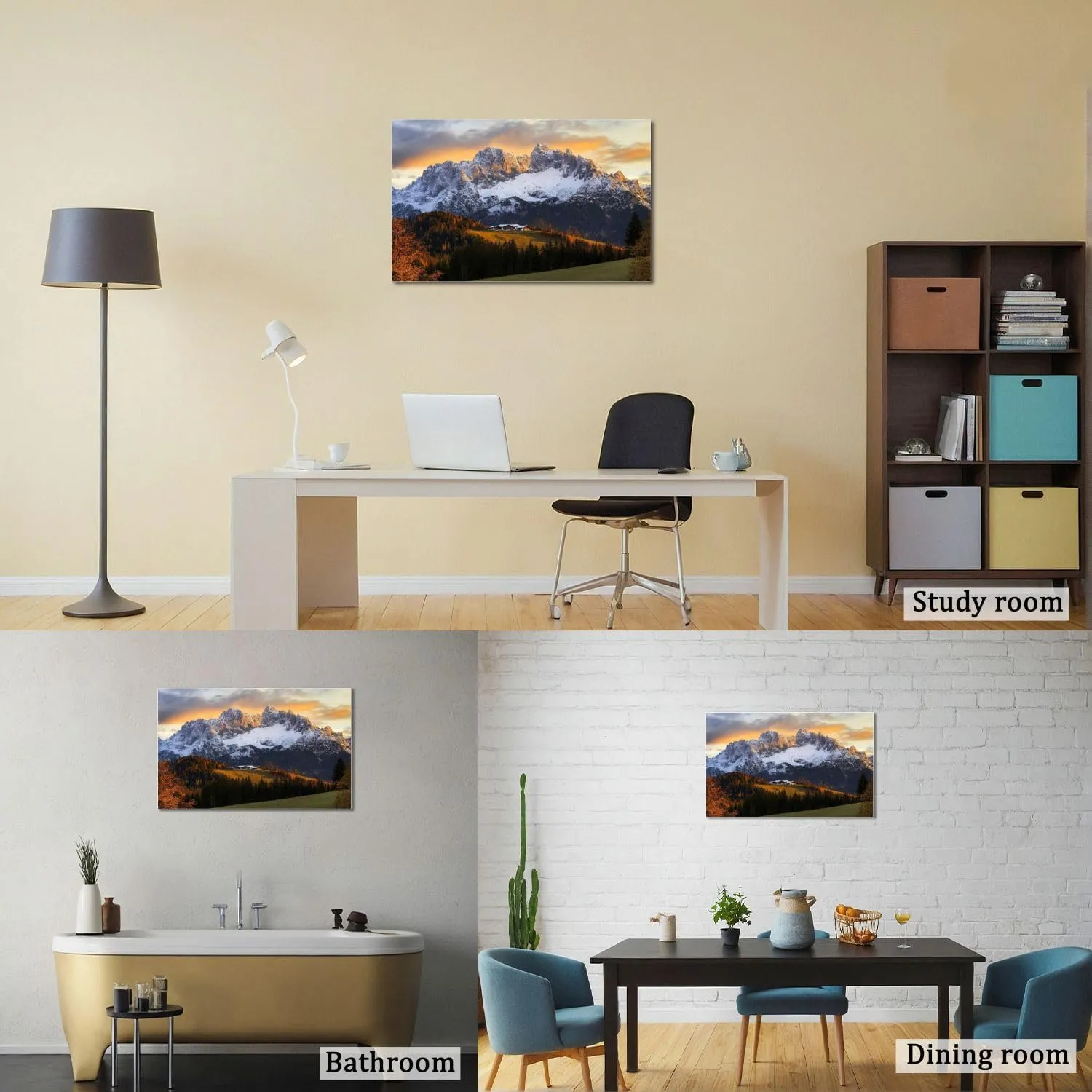 Canvas Wall Art Sunrise Idyllic alpine scenery farmhouse front Wilder Large Poster Artwork Framed Prints Modern Wall Decor for Living Room Bedroom Restaurant Ready to Hang 20 x 32