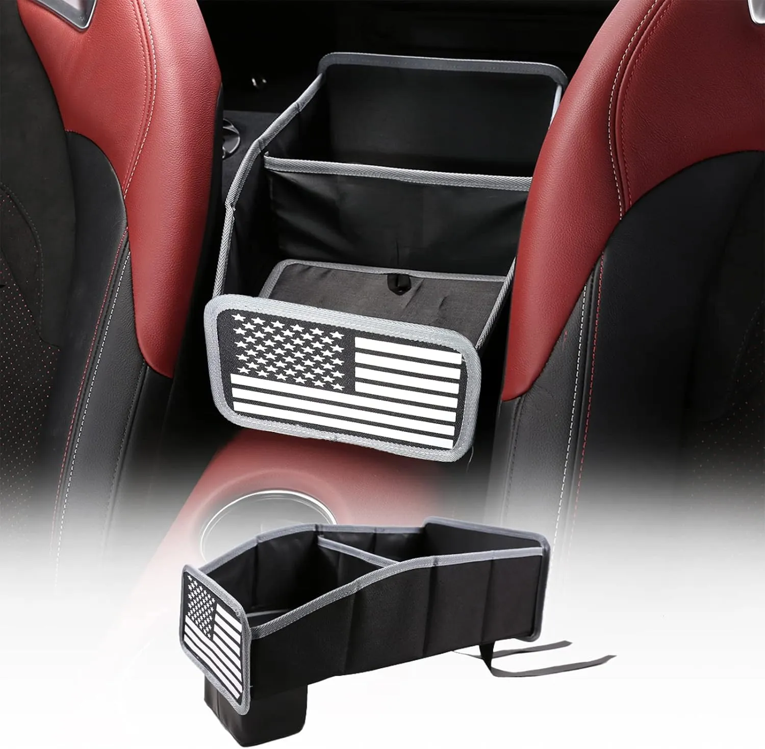 Car US Flage Seat Organizer and Storage,Car Seat Storage Bag Compatible with Toyota Supra GR A90 A91 MK5 2018 2019 2020 2021 2022 2023 2024 (Black White)