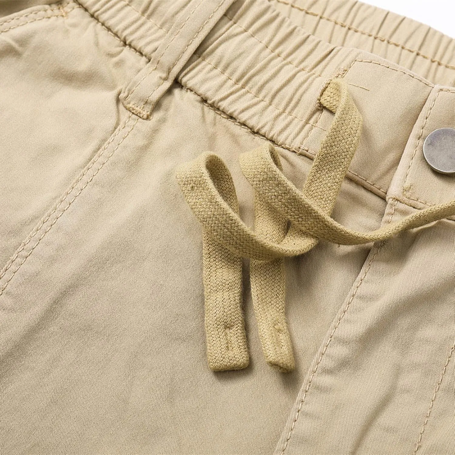 Cargo Shorts for Men Regular Fit Cotton Drawstring Stretch Waist Multi Pockets Tooling Shorts Work Utility Shorts