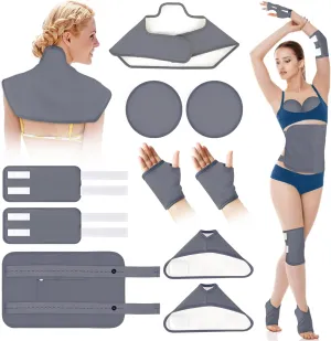 Castor Oil Pack Wrap,10 pcs Reusable Organic Castor Oil Pack Kit with Adjustable Elastic Straps for Neck Shoulder Chest Waist Knee, Castor Oil Wrap Cotton Machine Washable Anti Oil Leak (Gray)