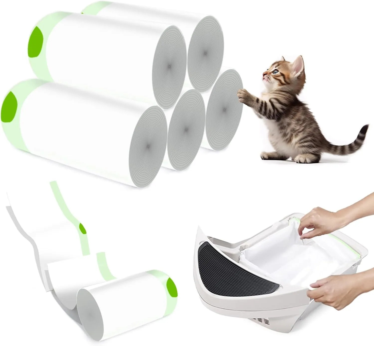 Cat Litter Box Robot 3 and 4 Waste Bags, 60 Pack Cat Pull String Automatic Self Cleaning Litter Box Liner Bags, Extra Thick Heavy Duty Litter Box Liner Replacement Litter Bags