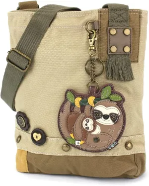 CHALA Patch Cross-Body Women Handbag, Canvas Messenger Bag - Sloth Family - Sand