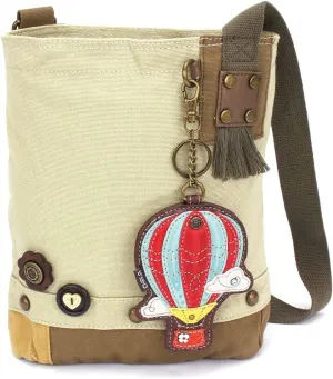 CHALA Patch Cross-Body Women Handbag, Sand Color Canvas Messenger Bag - Hot Air Balloon - Sand