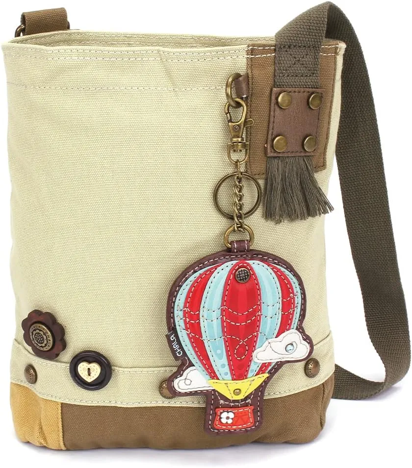 CHALA Patch Cross-Body Women Handbag, Sand Color Canvas Messenger Bag - Hot Air Balloon - Sand