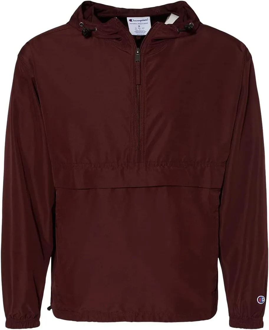 Champion CO200 Men's Hooded Packable Quarter-Zip Jacket, Lightweight Wind & Water-Resistant Pullover with Adjustable Hood