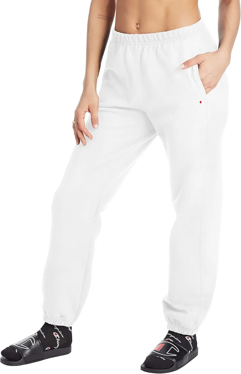 Champion, Reverse Weave, Fleece Joggers, Sweatpants for Women, 30", White C Logo, Small