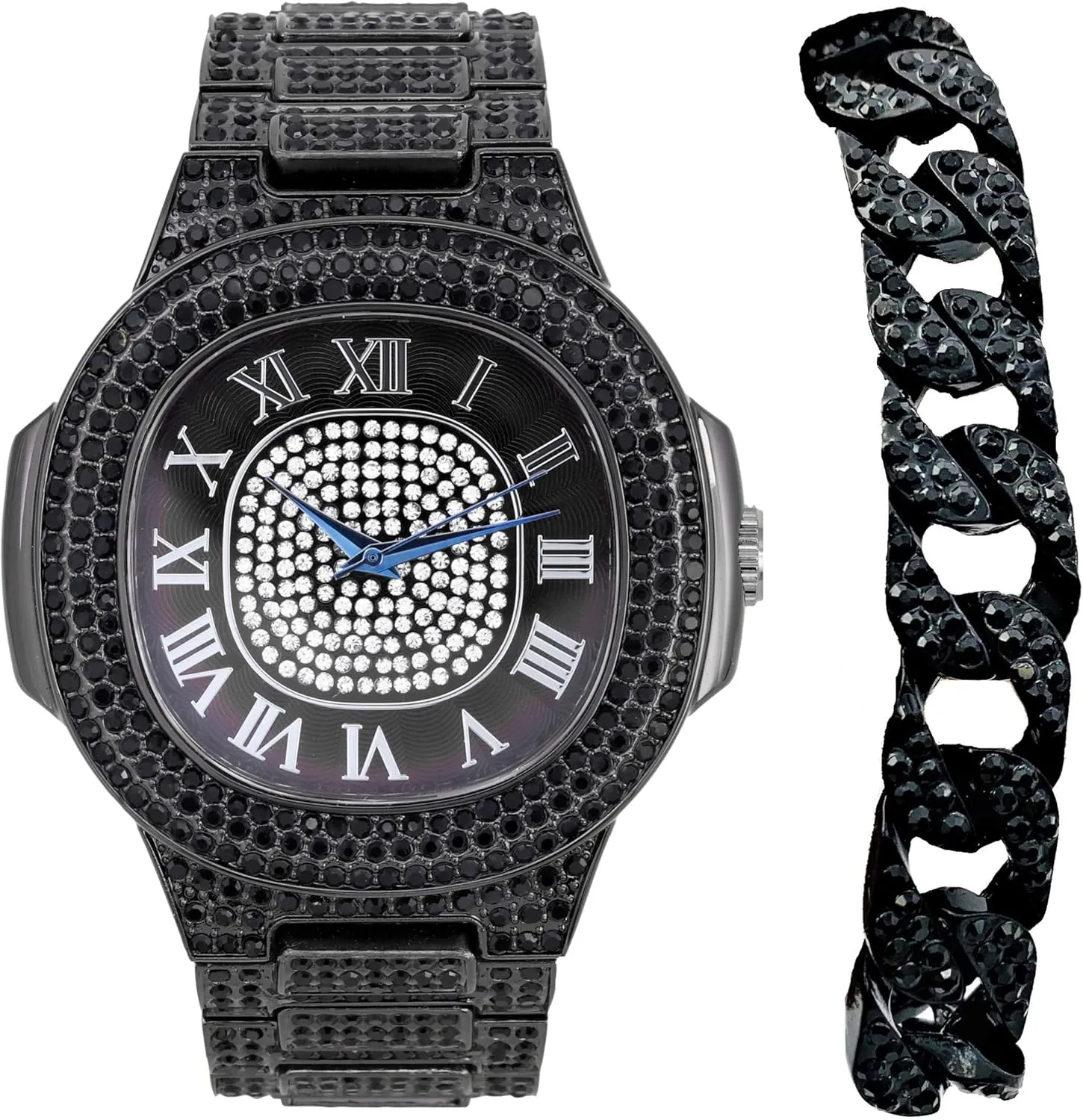 Charles Raymond Bling-ed Out Bracelet with Oblong Iced Look Hip Hop Watch - 8475BC Cuban