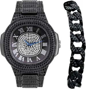 Charles Raymond Bling-ed Out Bracelet with Oblong Iced Look Hip Hop Watch - 8475BC Cuban