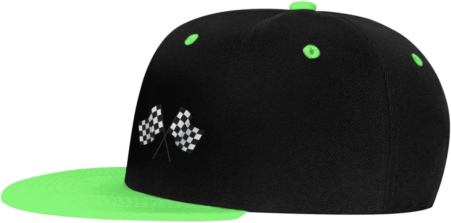 Checkered Flags Race Car Flag Flat Brim Contrast Color Hip-hop hat Baseball Adjustable Trucker hat
