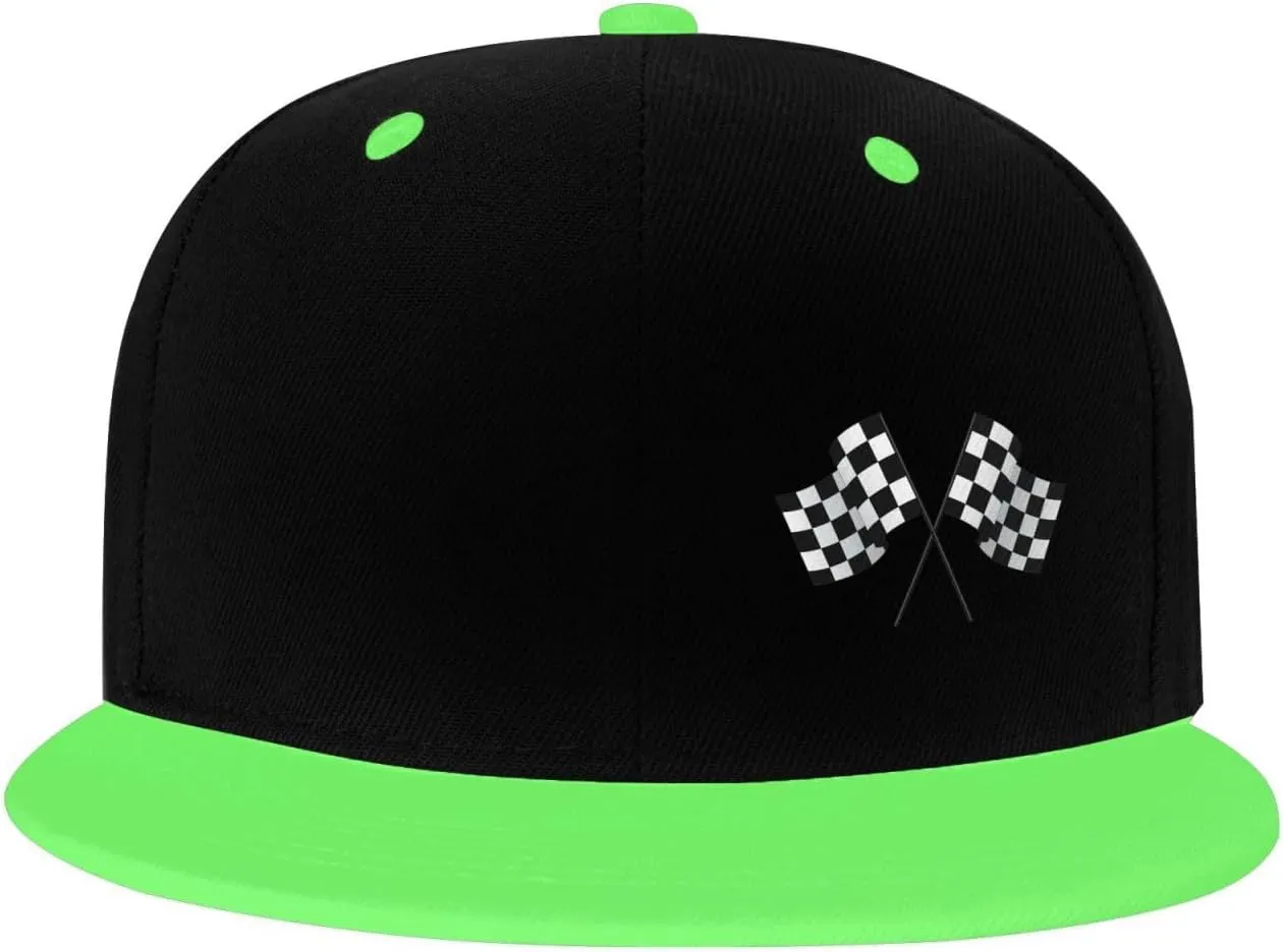 Checkered Flags Race Car Flag Flat Brim Contrast Color Hip-hop hat Baseball Adjustable Trucker hat