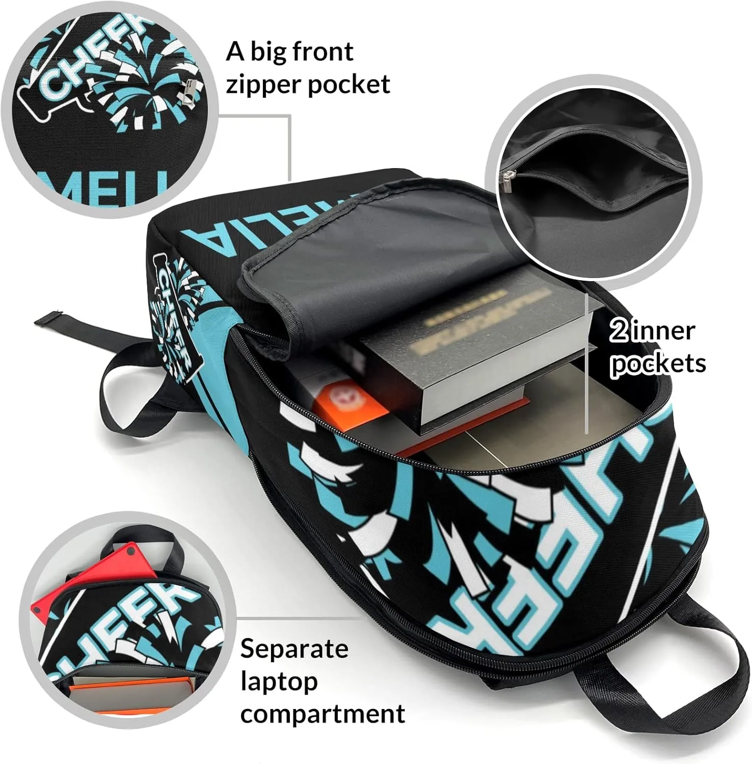 Cheerleader Blue 2 Personalized Backpack for Teen Boys Girls,Custom Travel Backpack Bookbag Casual Bag Name Gift