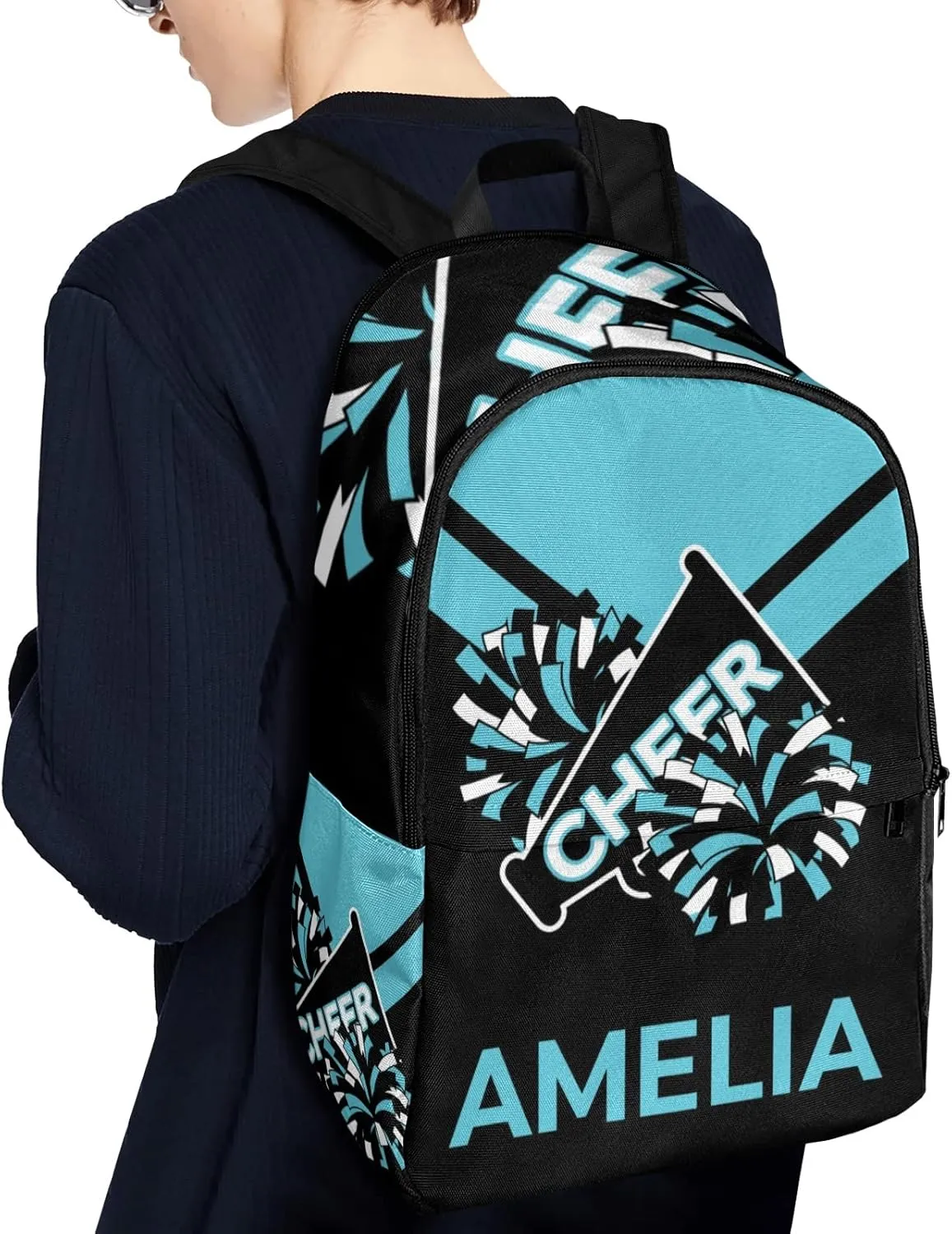 Cheerleader Blue 2 Personalized Backpack for Teen Boys Girls,Custom Travel Backpack Bookbag Casual Bag Name Gift
