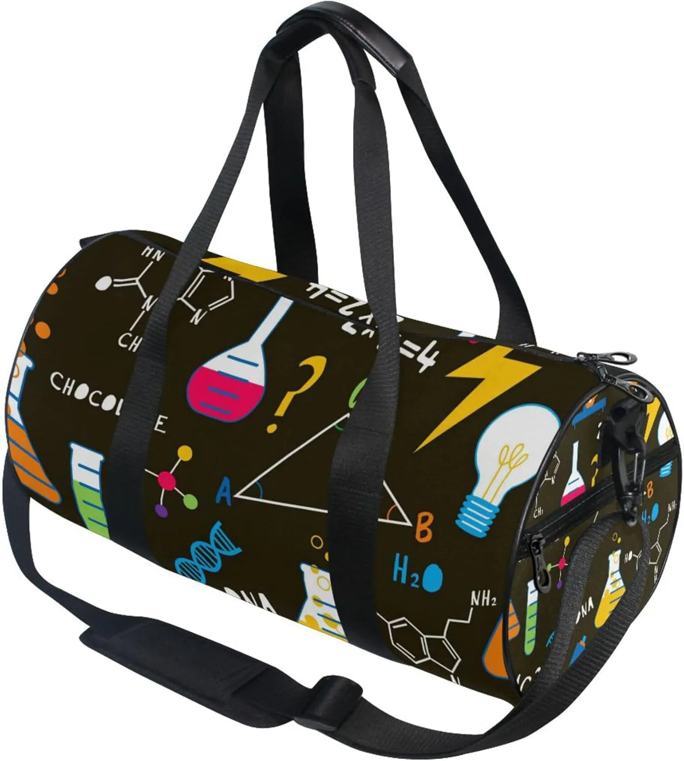 Chemicals Formula Black Gym Duffle Bag for Women Men Sports Fitness Bag Workout Travel Gymnastics Dance