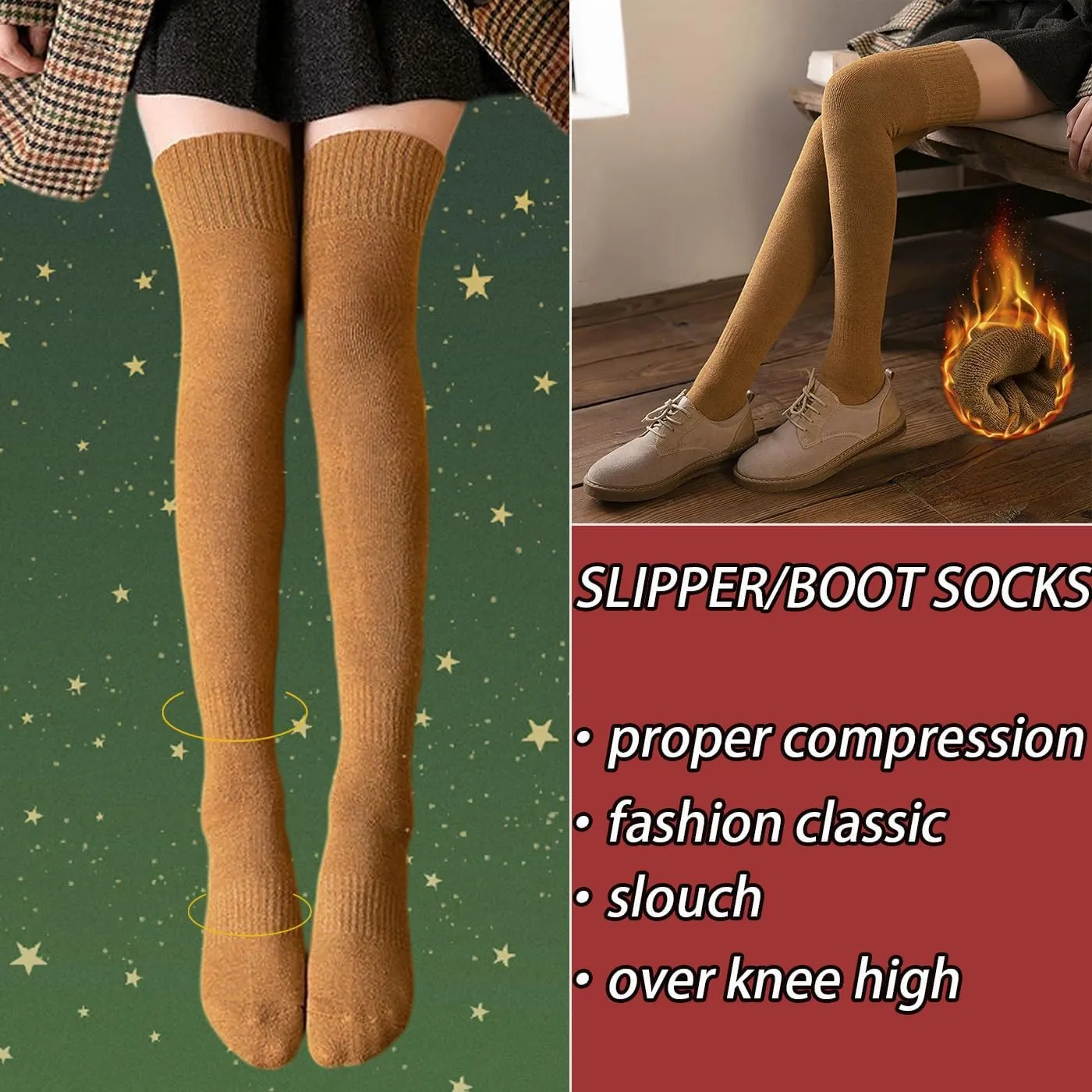CHUNFO Thigh KneeHigh Thermal Women Warm Long Winter Sock Boot MidCalf Stocking