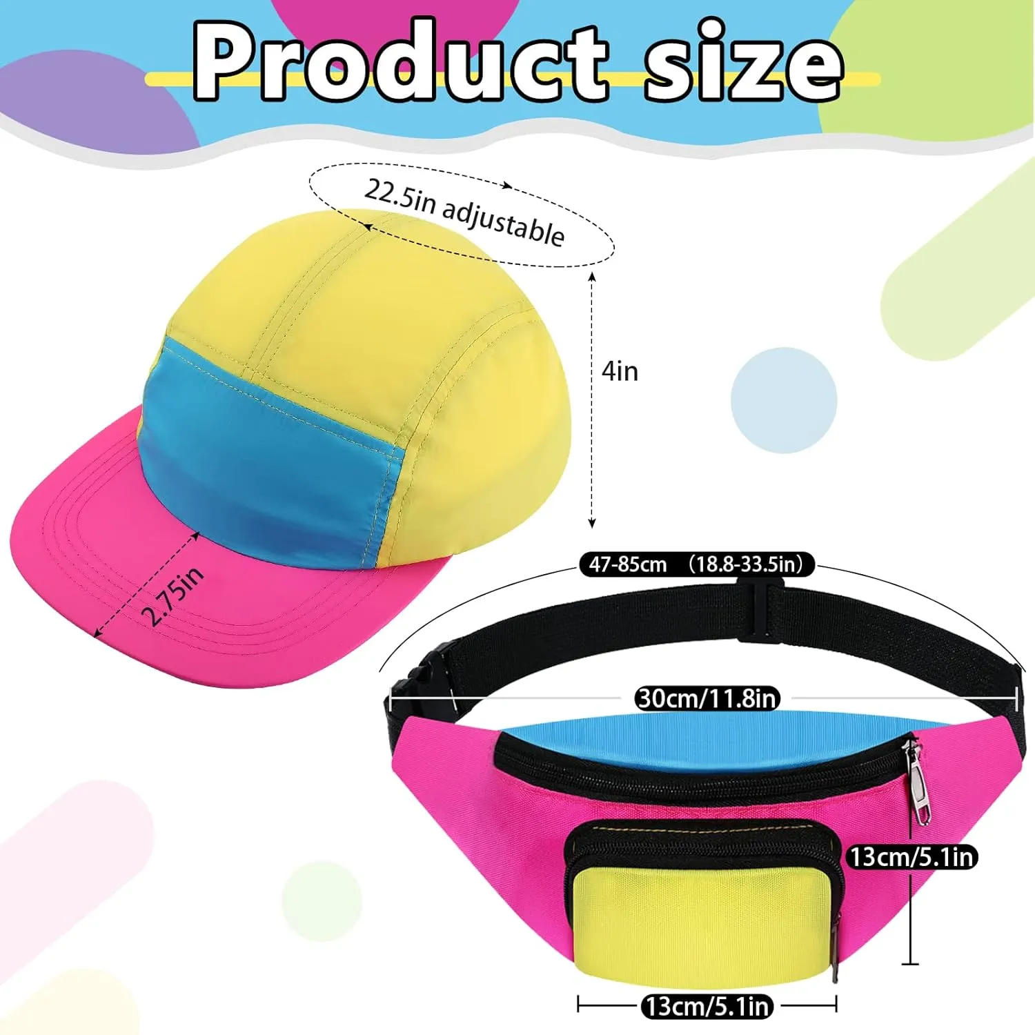 Cindeer 5 Pcs 90s Hip Hop Accessories for Women Men 80s 90s Outfit Neon Fanny Pack Hat Sunglasses Gold Chain Earrings