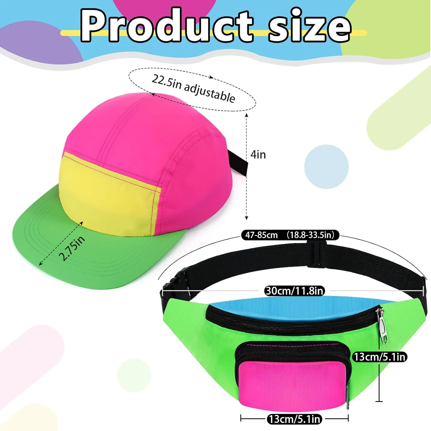 Cindeer 5 Pcs 90s Hip Hop Accessories for Women Men 80s 90s Outfit Neon Fanny Pack Hat Sunglasses Gold Chain Earrings