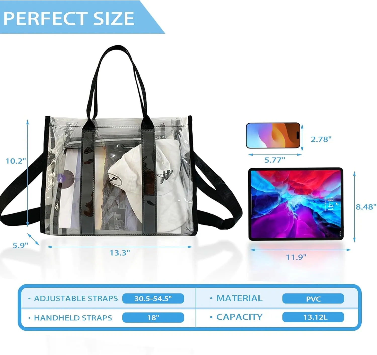 Clear Tote Bags Stadium Approved, Heavy Duty Travel Bags, Large Sports Shoulder Pack for Work,Competition