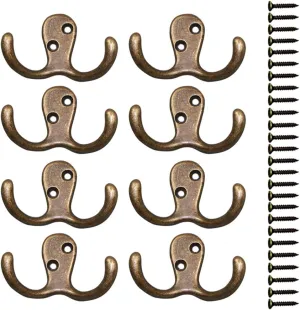 Coat Hooks Double Prong Wall Hanger Mounted with 25 Screws 35 LB Utility Hooks Heavy Duty Towel Hooks Retro Double Hooks for Coat, Scarf, Bag, Towel, Key, Cap, Cup
