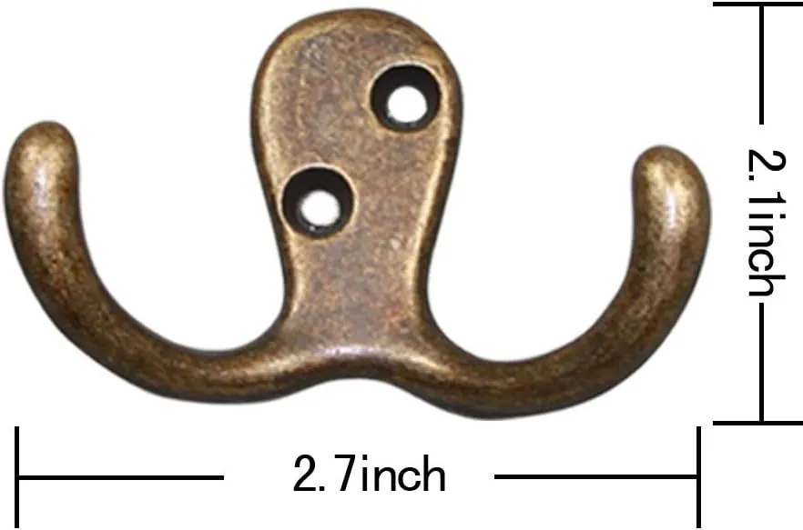 Coat Hooks Double Prong Wall Hanger Mounted with 25 Screws 35 LB Utility Hooks Heavy Duty Towel Hooks Retro Double Hooks for Coat, Scarf, Bag, Towel, Key, Cap, Cup